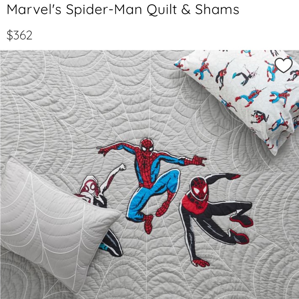 Pottery Barn Spider Man Quilt and shams